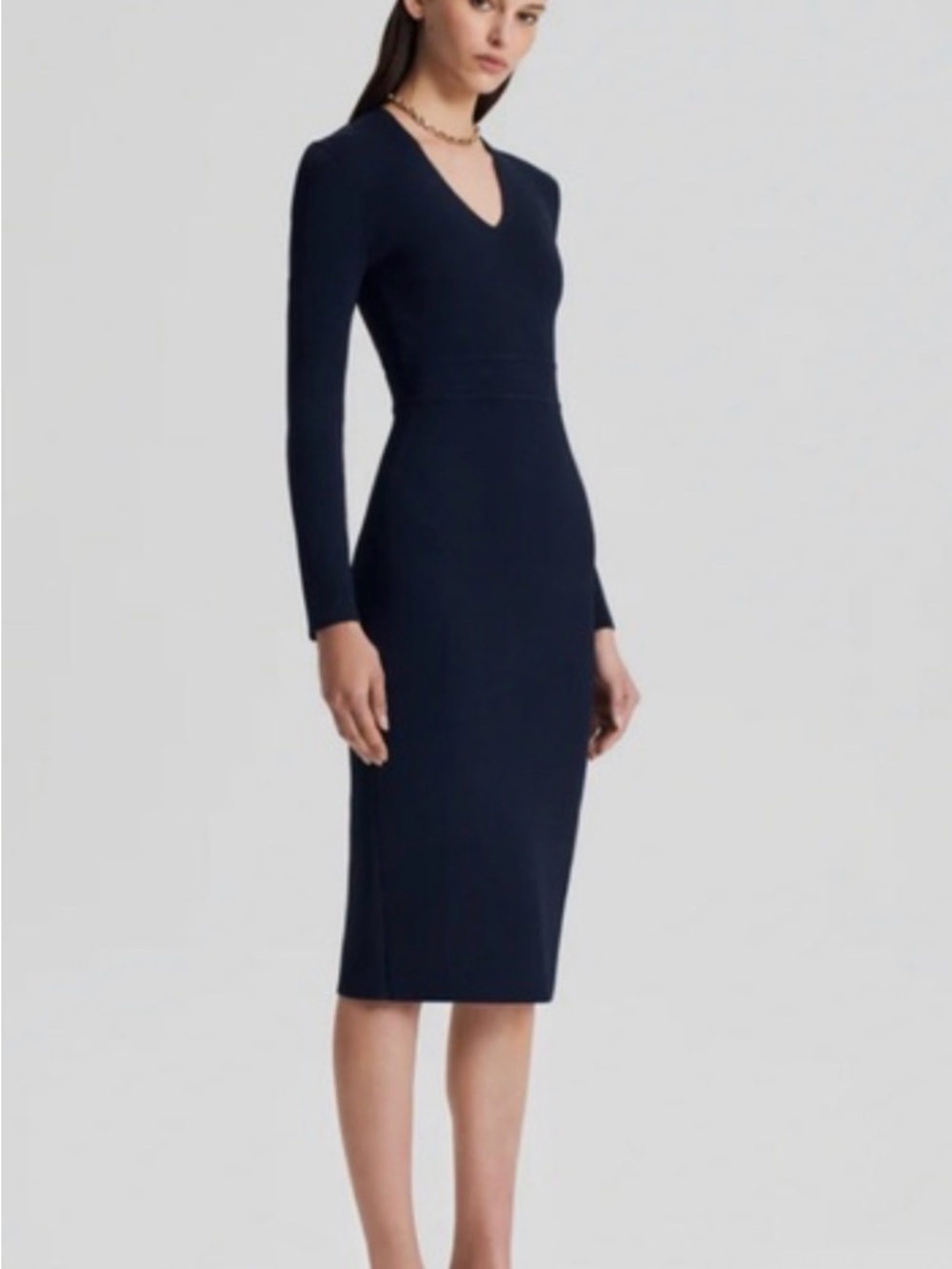 Scanlan Theodore Navy V-Neck Midi Dress with Waist Tie XS navy - Picture 5 of 6